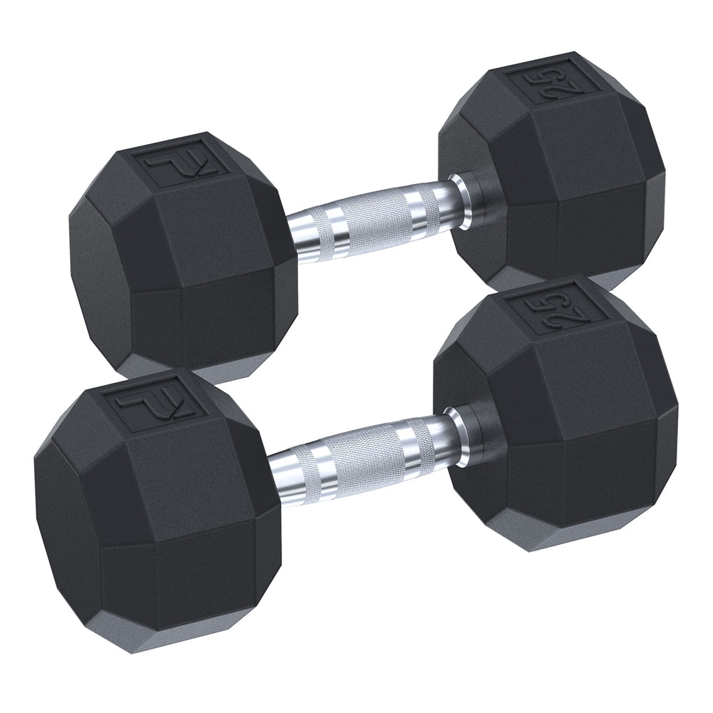 Rubber Octagonal Dumbbell - 25 lbs Pair