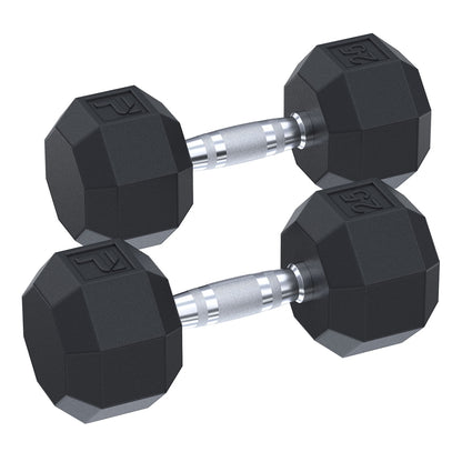 Rubber Octagonal Dumbbell - 25 lbs Pair